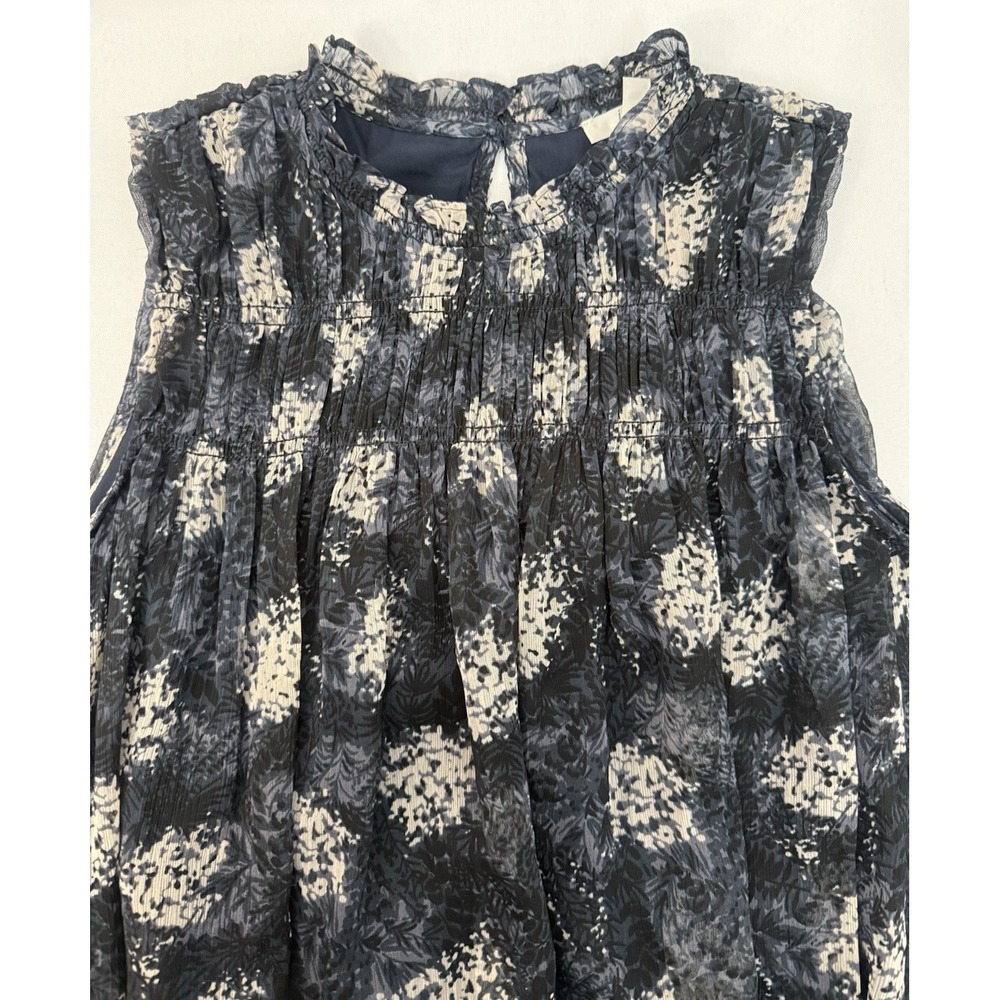 Joie Baltic Print Navy FLoral Chiffon Sleeveless Sheer Mini Dress Womens Size S - Picture 5 of 10